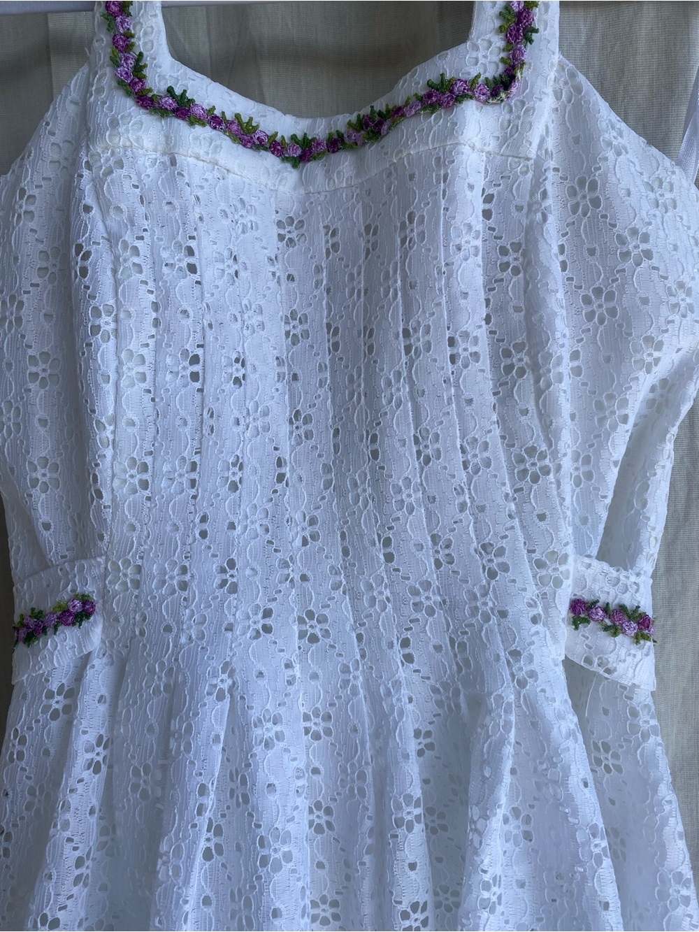 White Eyelet Halter Maxi Dress Cottagecore Prairie Summer - Picture 5 of 7